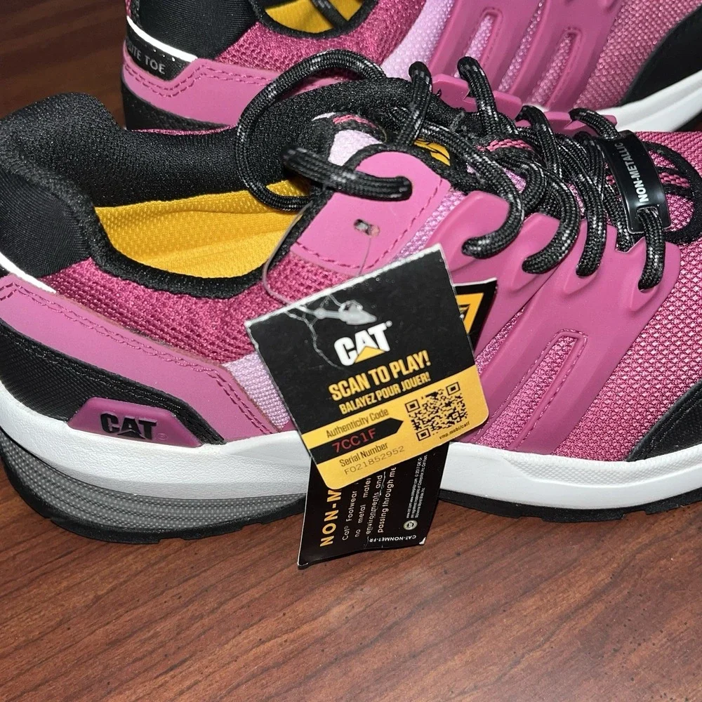 Women's Sz 7W Cat Streamline Composite Toe Shoe Pink & Black Tennis Shoes‎
